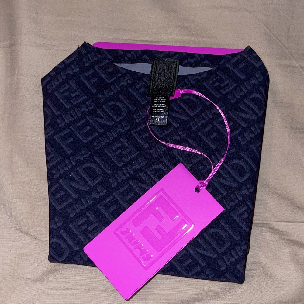 Fendi X Skims Mock Neck Long Sleeve Black Bodysuit Size XSMALL (XS)